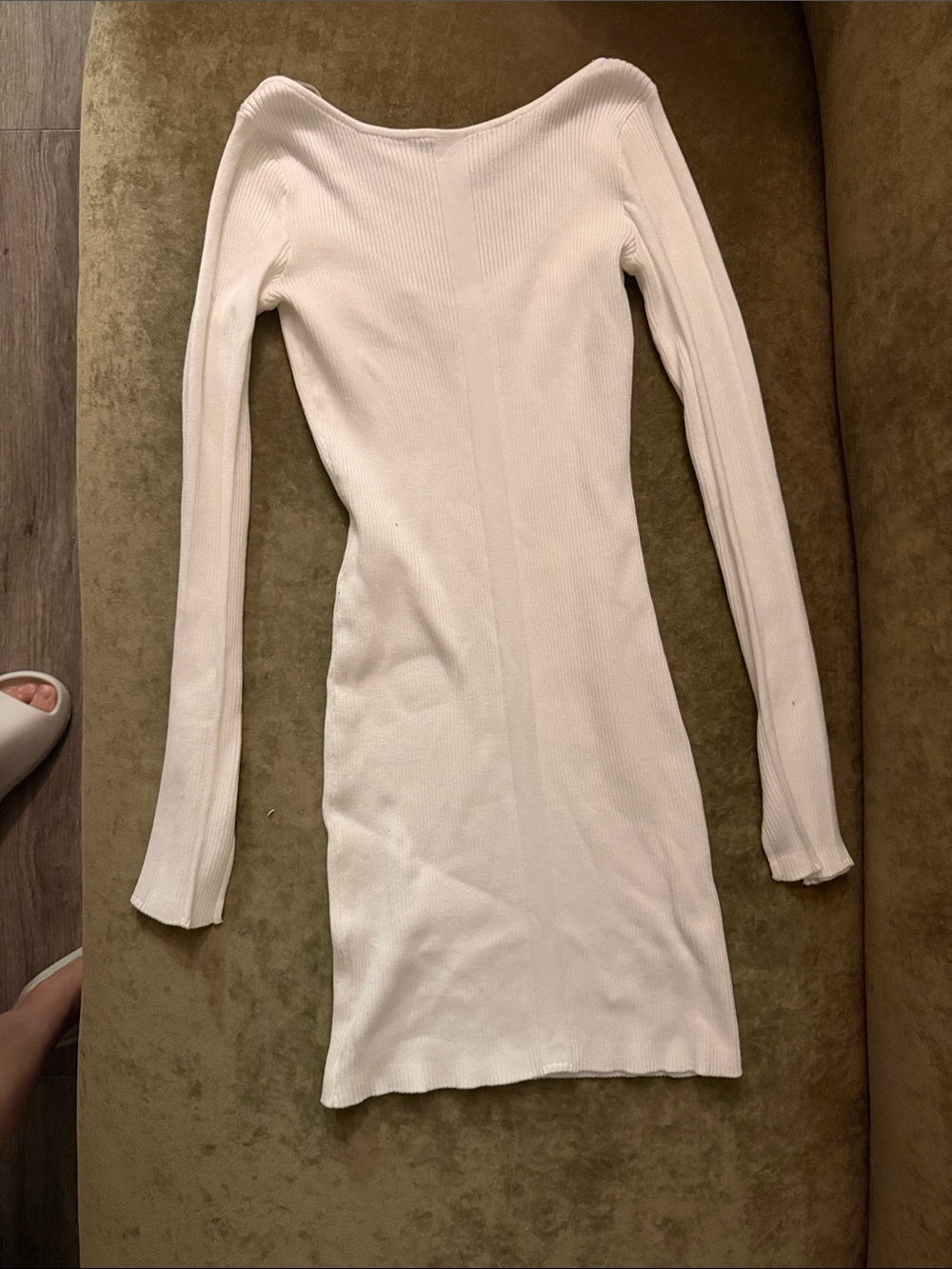 Divided Backless Ribbed Long-Sleeve Sweater Dress in Off-White